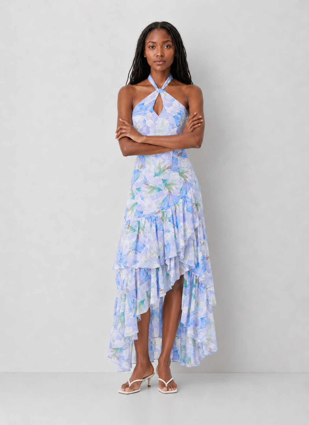 astr floral maxi dress ASTR the Label | Bayley Floral Pleated Maxi Dress in Blue Floral