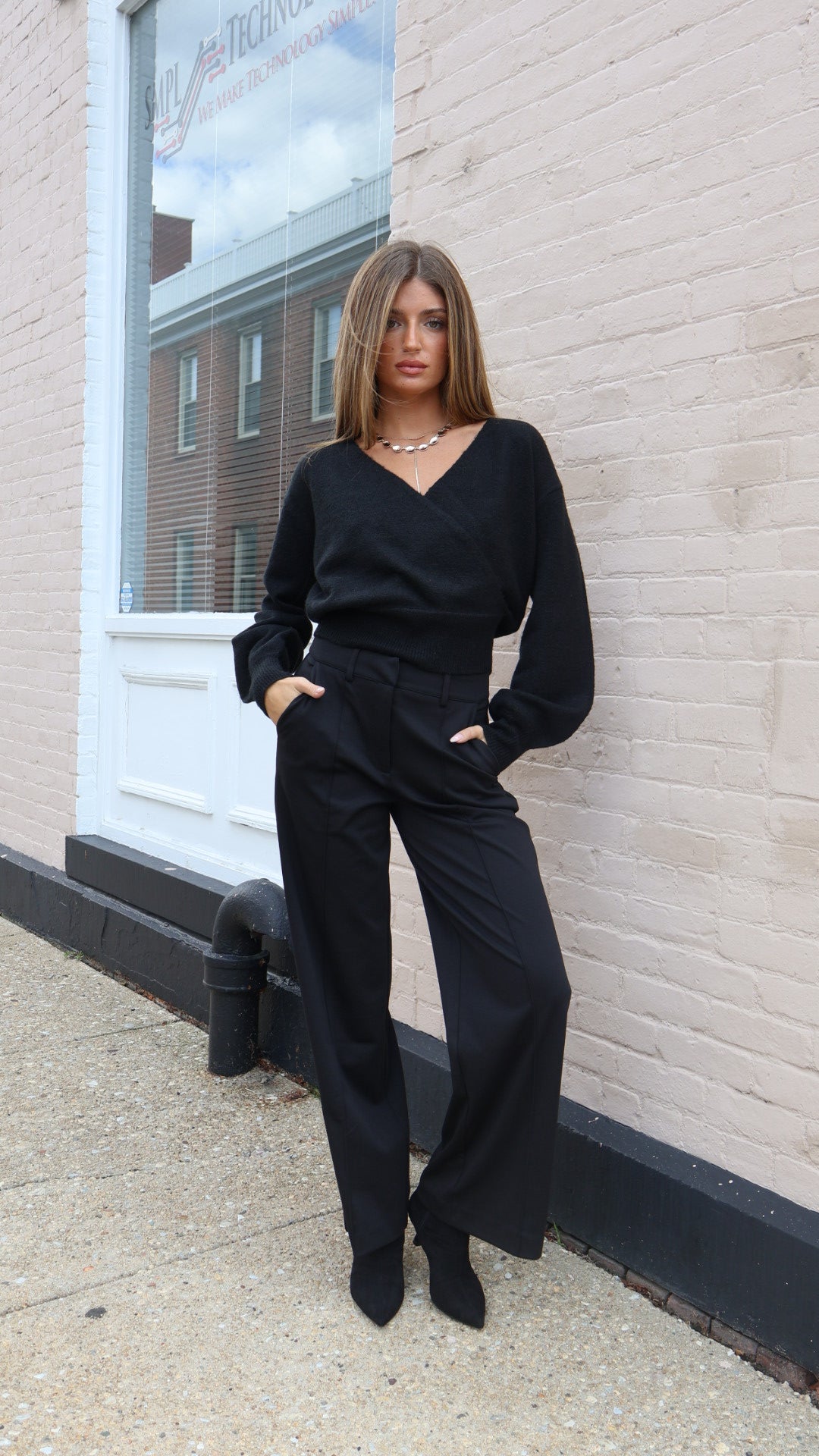 Cross Front Banded V-Neck Sweater