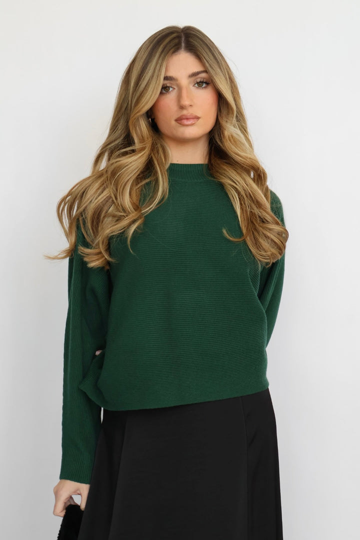 Relaxed Fit Rib Knit Dolman Sweater