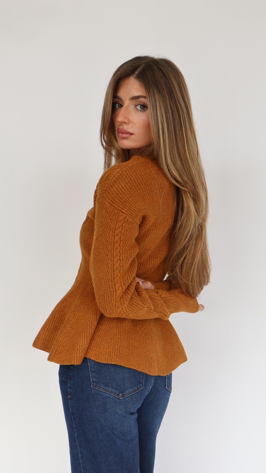 Steve Madden Courtney Peplum Button Front Sweater