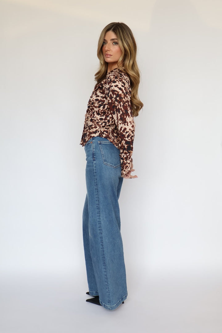 Button Front Ruched Blouse