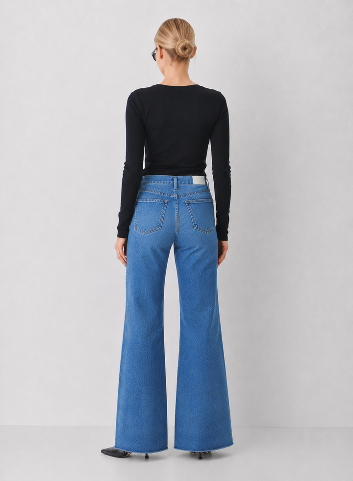 Ribbed Cotton Scoop Neck Long Sleeve Top