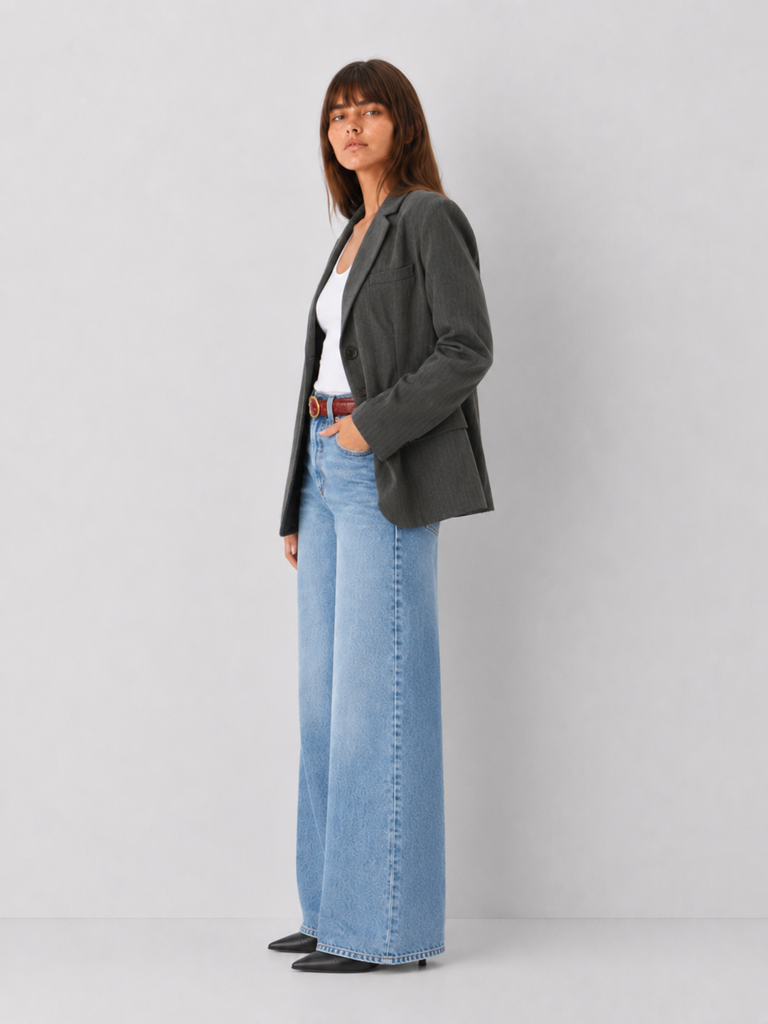 Oversized Button Front Blazer with Front Pockets