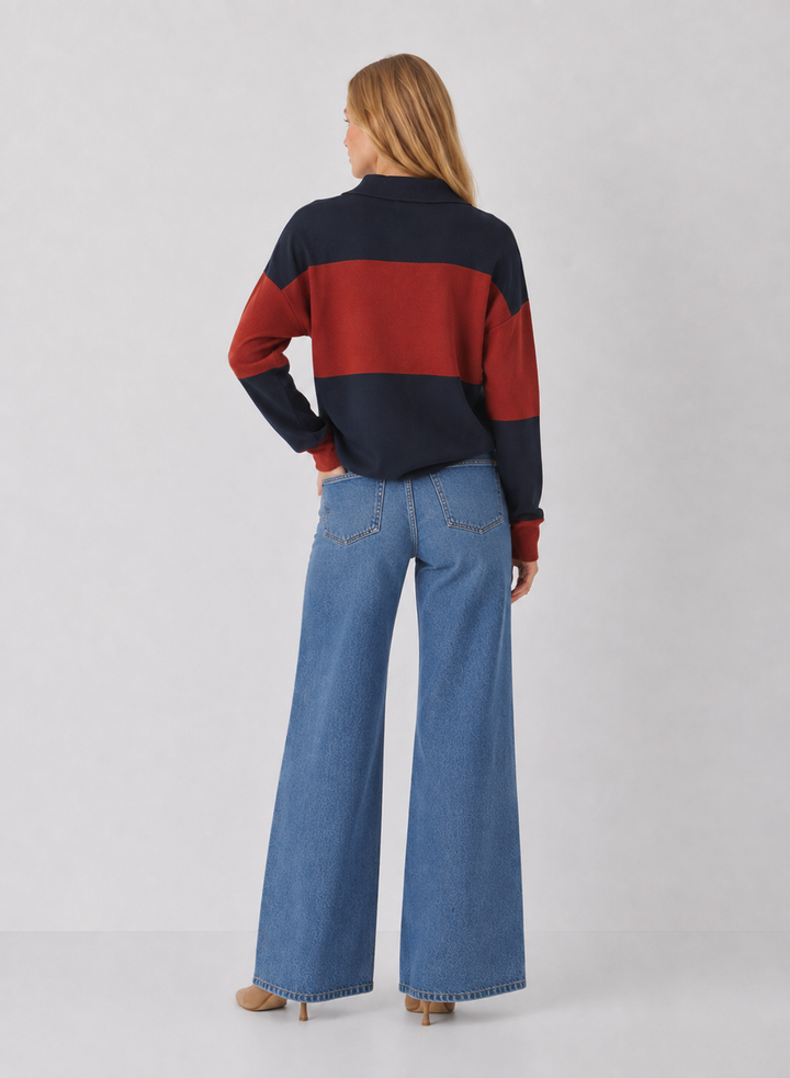 Color Block Knit Polo Sweater