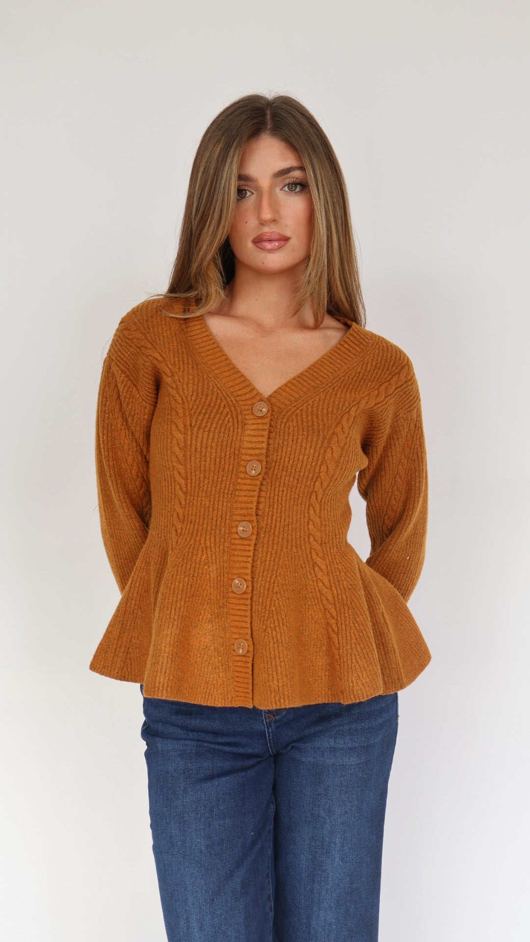 Steve Madden Courtney Peplum Button Front Sweater