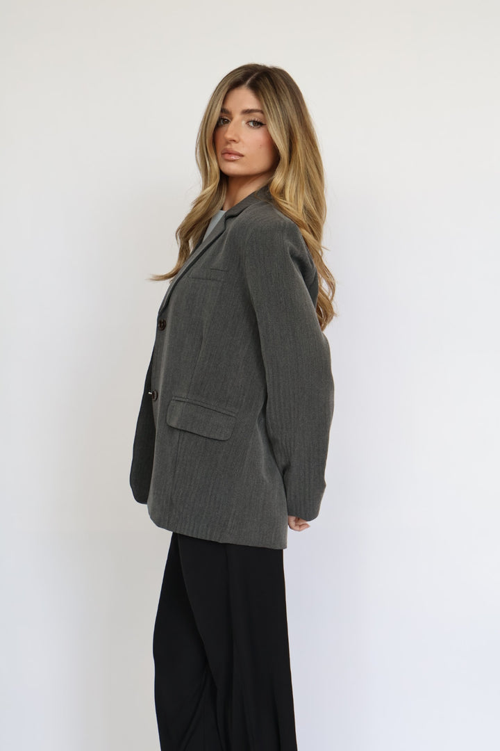 Oversized Button Front Blazer with Front Pockets