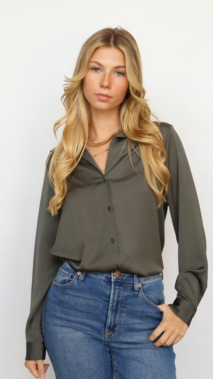 Classic Satin Button Down Blouse