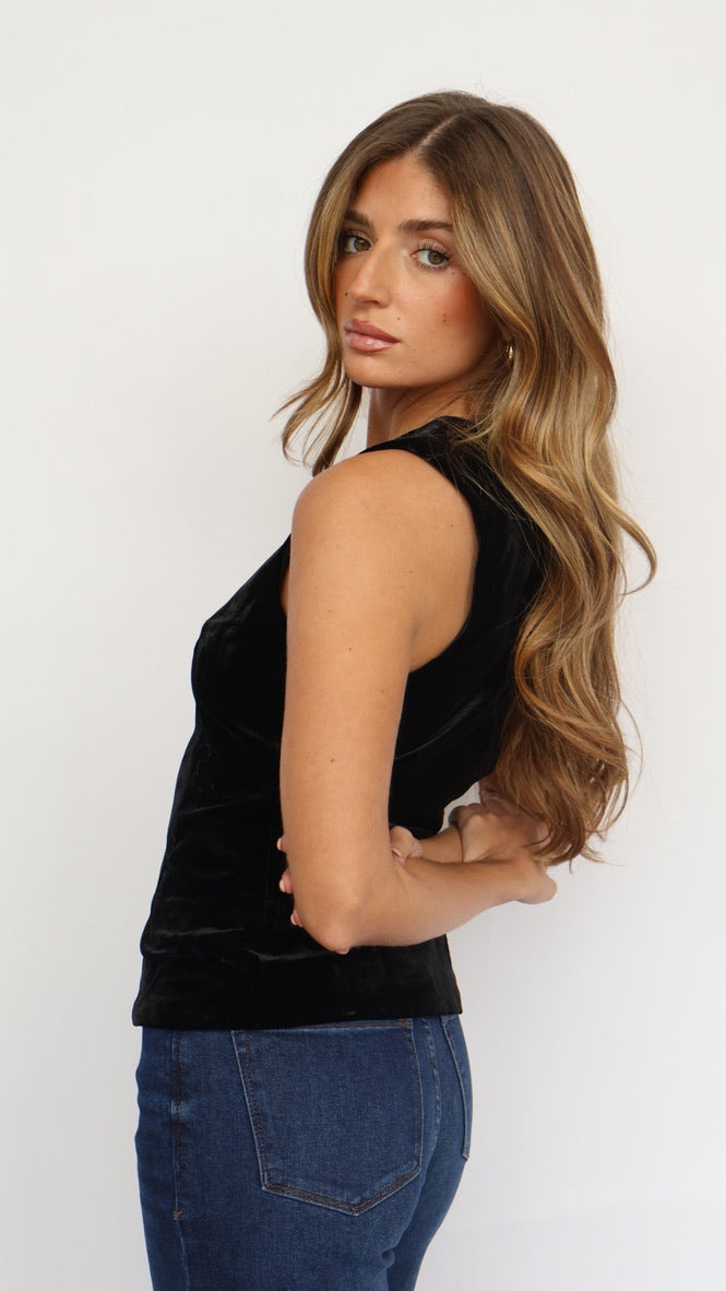 Asymmetrical Velvet Top with Gold Hardware
