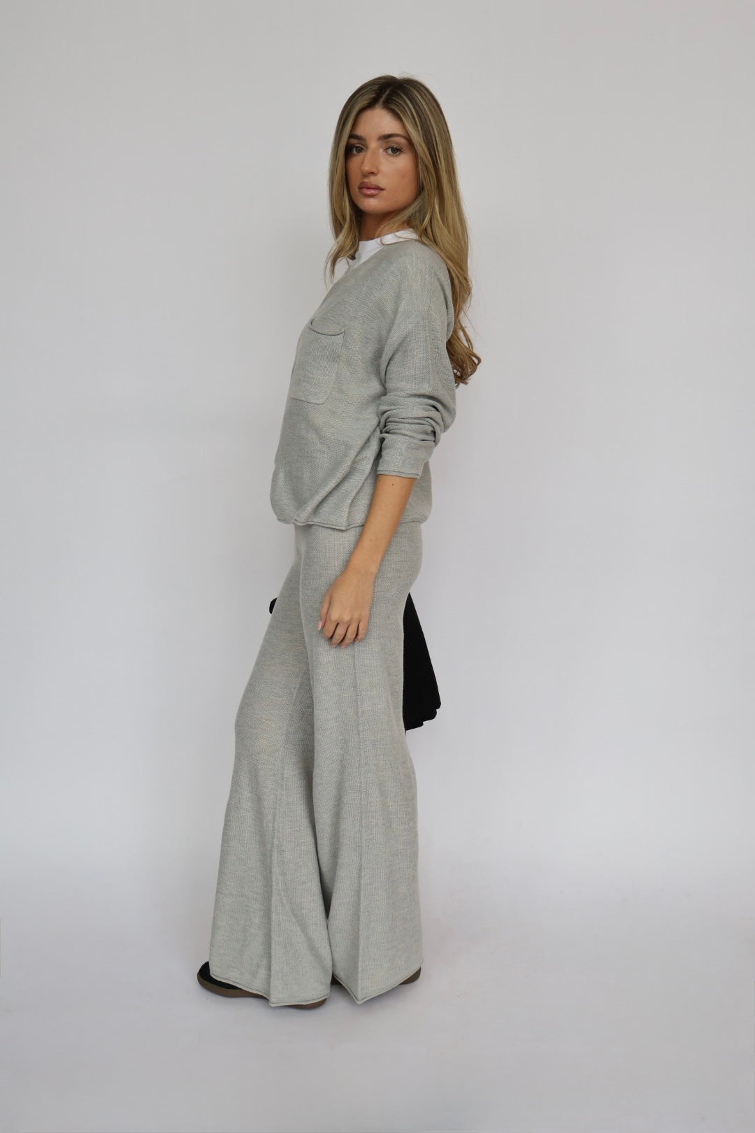 Drawstring Wide Leg Sweater Pant