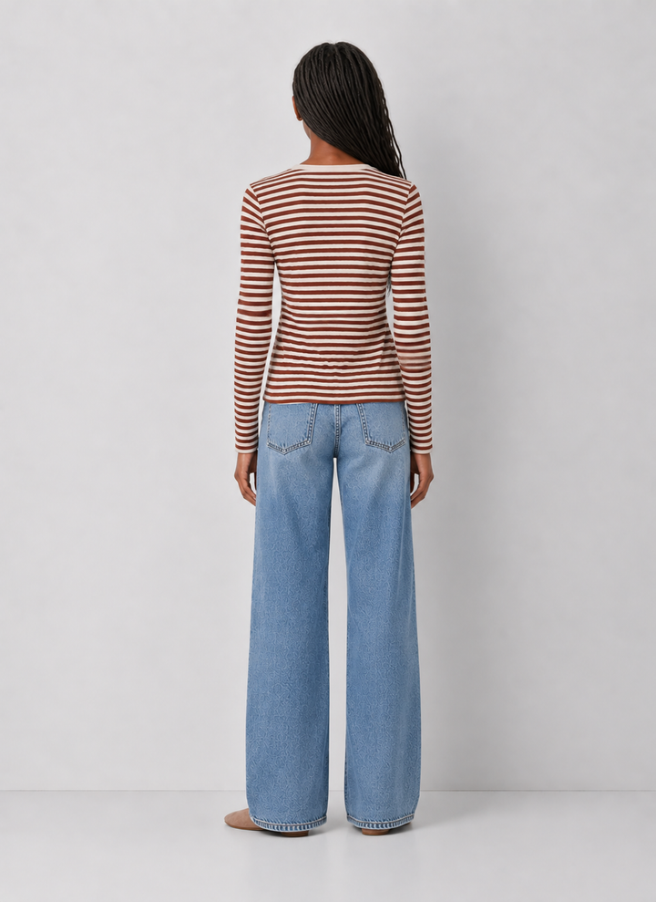 Z Supply Junie Long Sleeve Stripe Slub Tee - Dark Rosewood