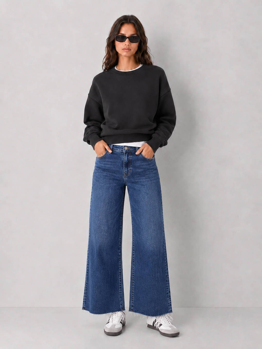 Just Black Denim Slim Cropped Wide Leg Jeans