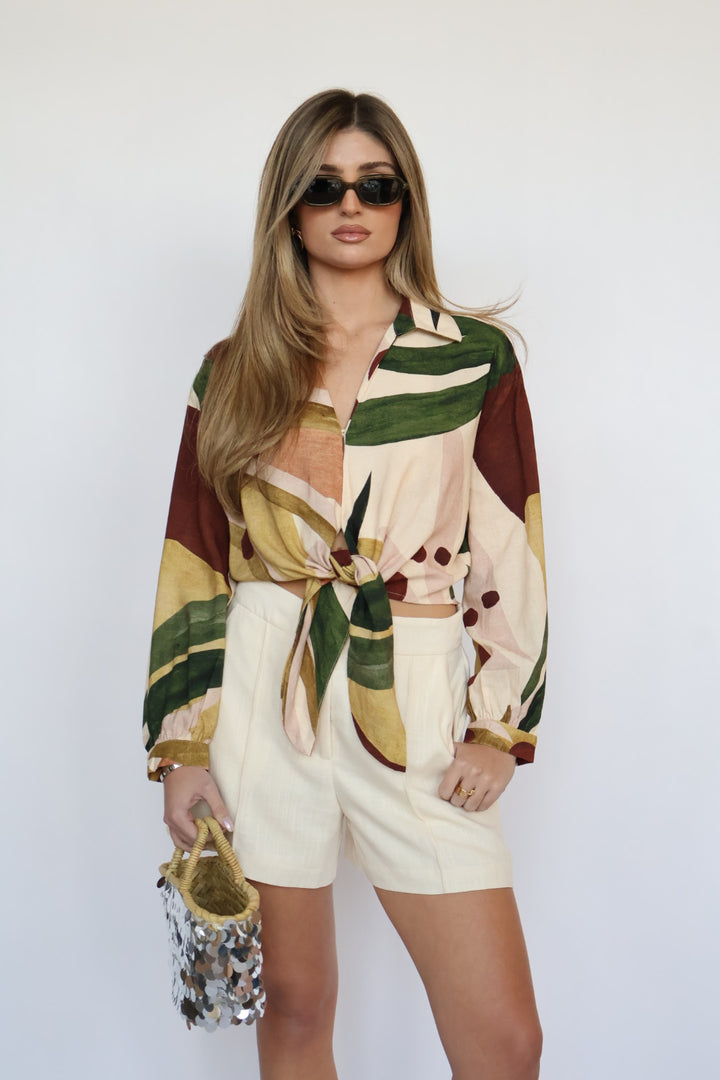 Tie Front Printed Blouse