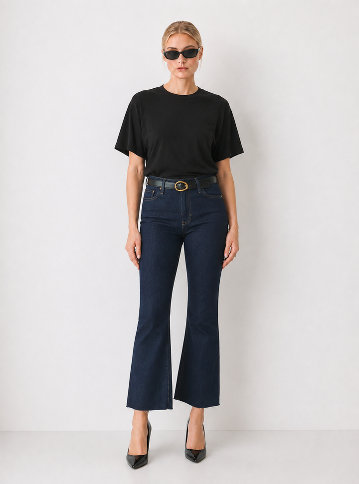 Just Black Denim: Rigid Ultra Dark Denim Flare Leg Jeans