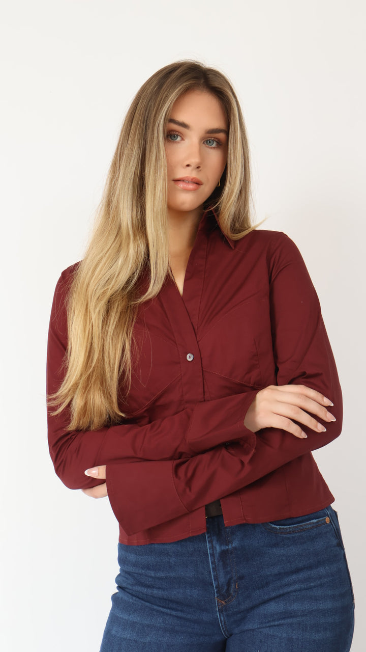 Fitted Poplin Long Sleeve Top
