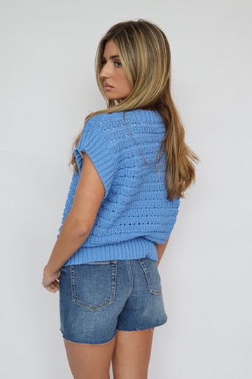 Open Knit Cap Sleeve Top