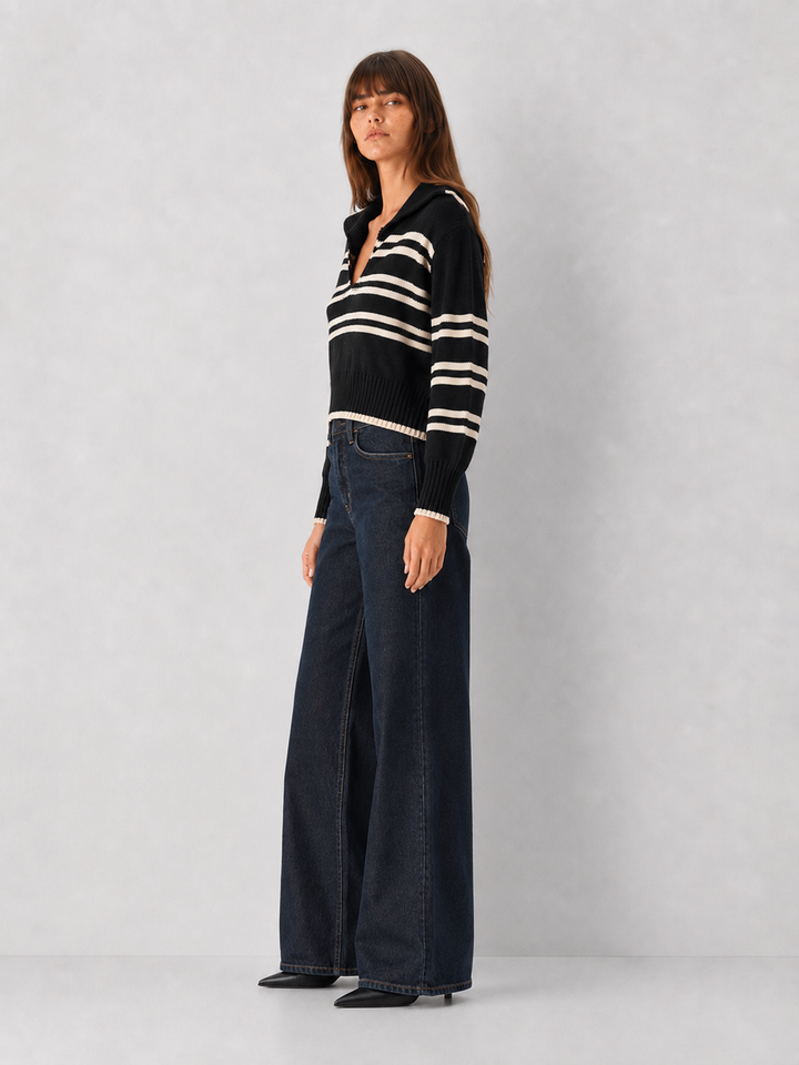 Elan Chloe Striped Polo Sweater