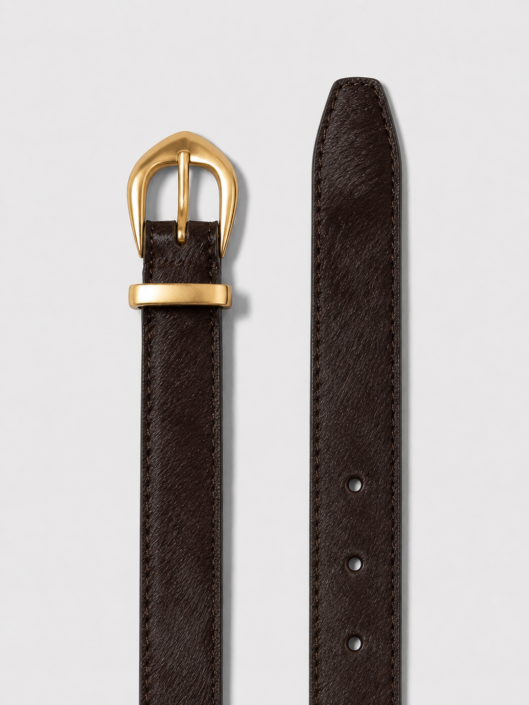 Calf Hair Gold Buckle Belt - Brown