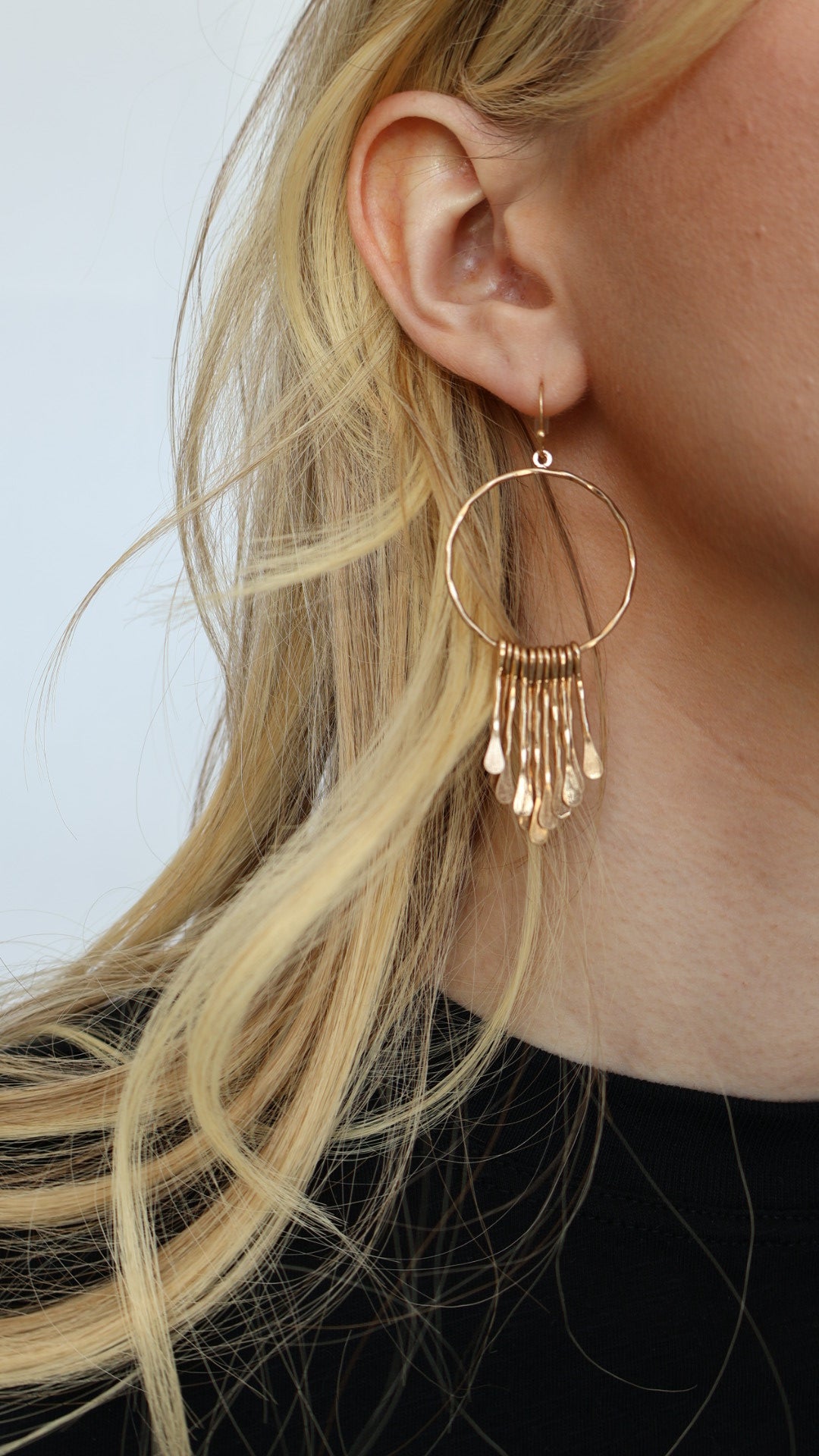 Hammered Bar Charms Hoop Drop Earrings