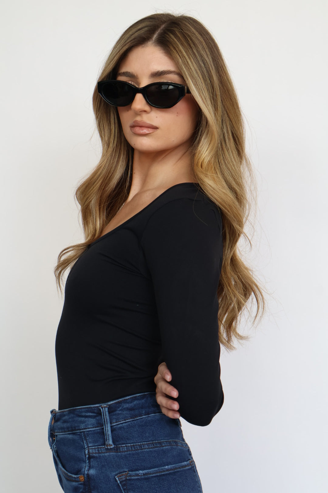 Scoop Neck Contour Long Sleeve Top One Size