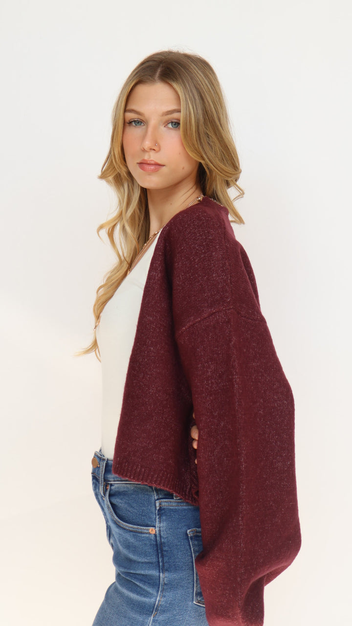 Open Front Crop Cardigan Sweater