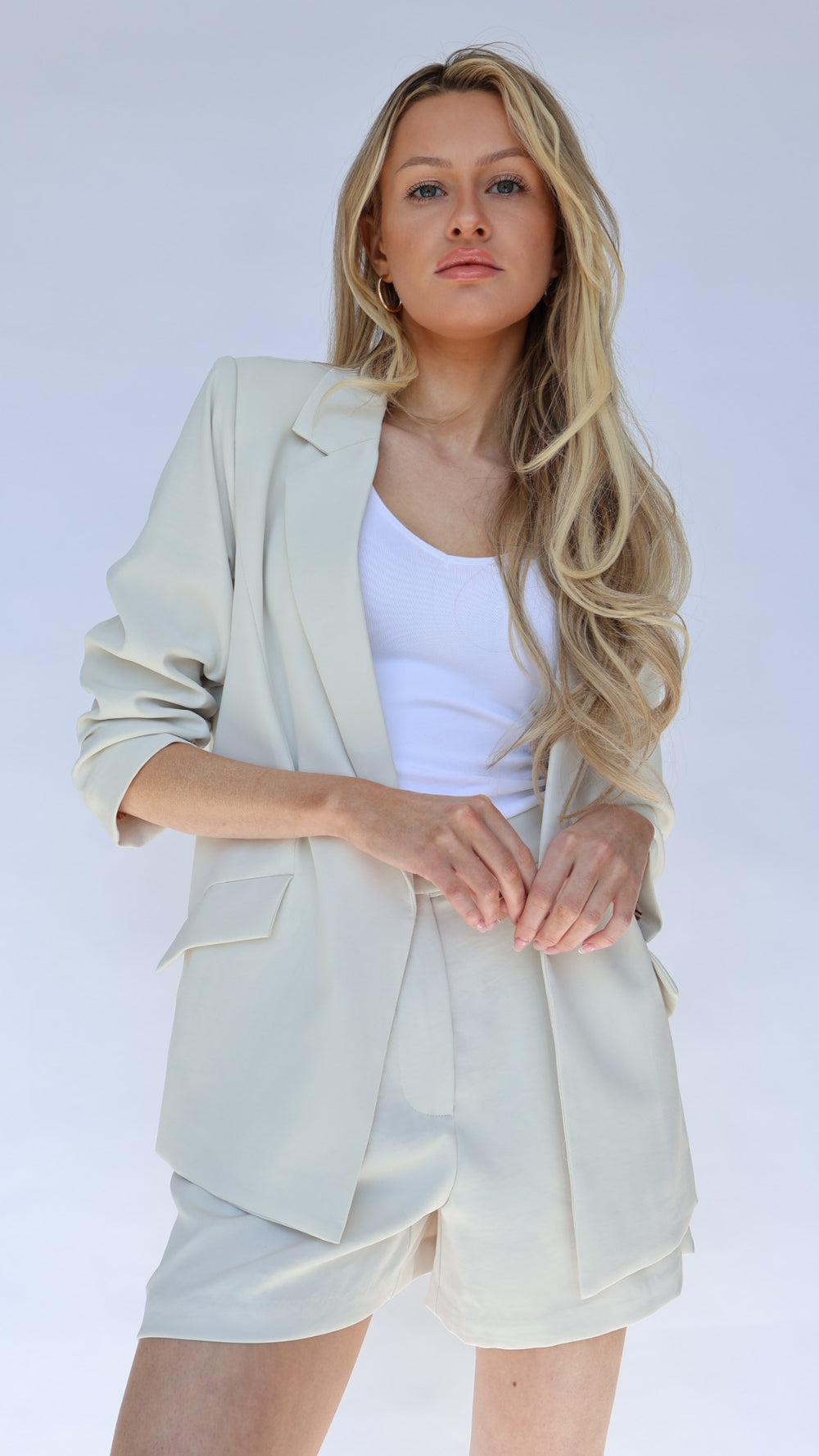 Ruched Sleeve Blazer