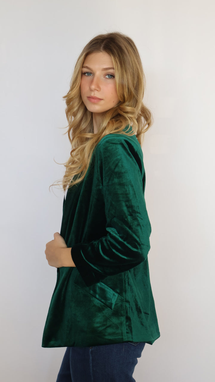 Ruched Sleeve Velvet Blazer