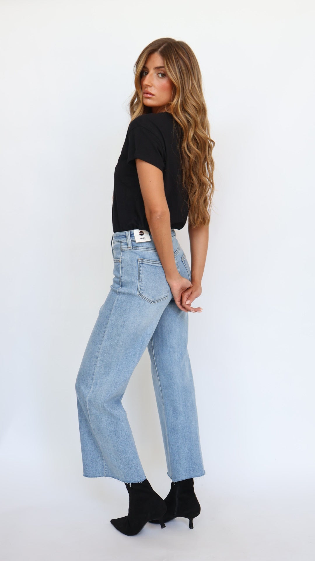 Just Black Denim Slim Cropped Wide Leg Jeans