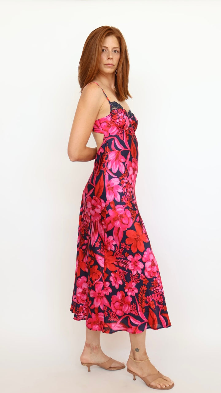Floral Glam Satin Slip Dress