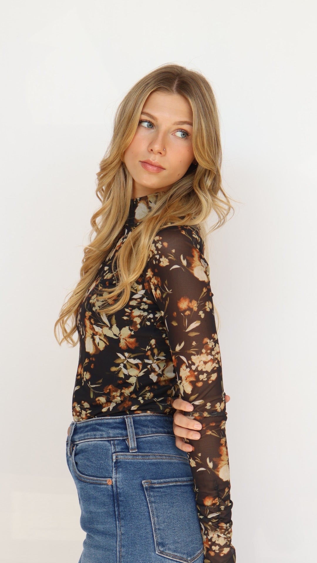Lost + Wander Moonlit Meadow Mesh Floral Print Top