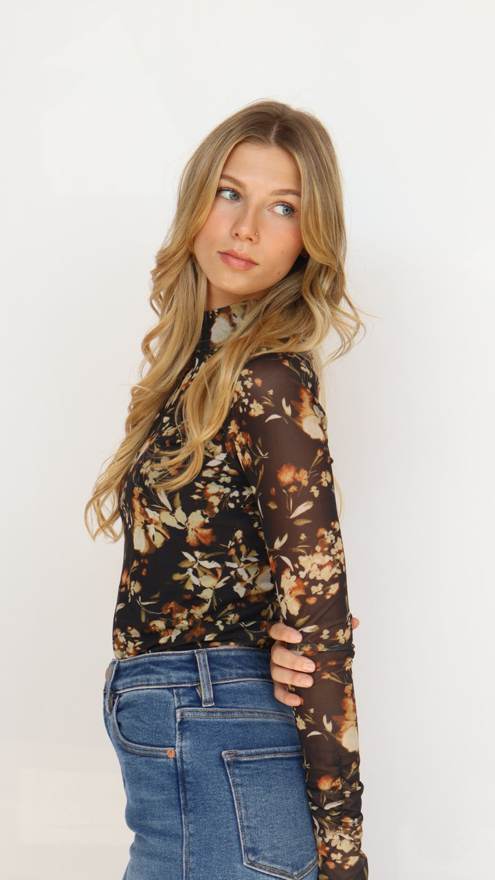 Lost + Wander Moonlit Meadow Mesh Floral Print Top