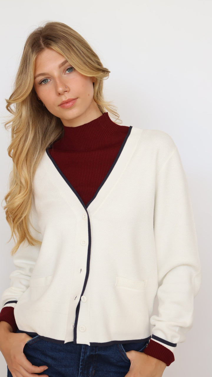 Thread & Supply Preppy Contrast Piping Cardigan