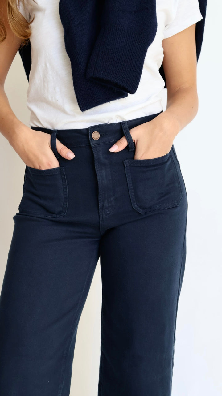 Just Black Denim: Patch Pocket Wide Leg Jeans Navy
