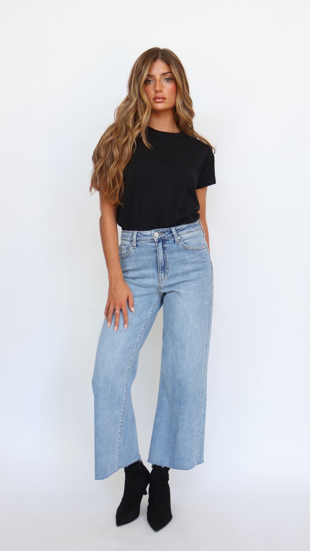 Just Black Denim Slim Cropped Wide Leg Jeans