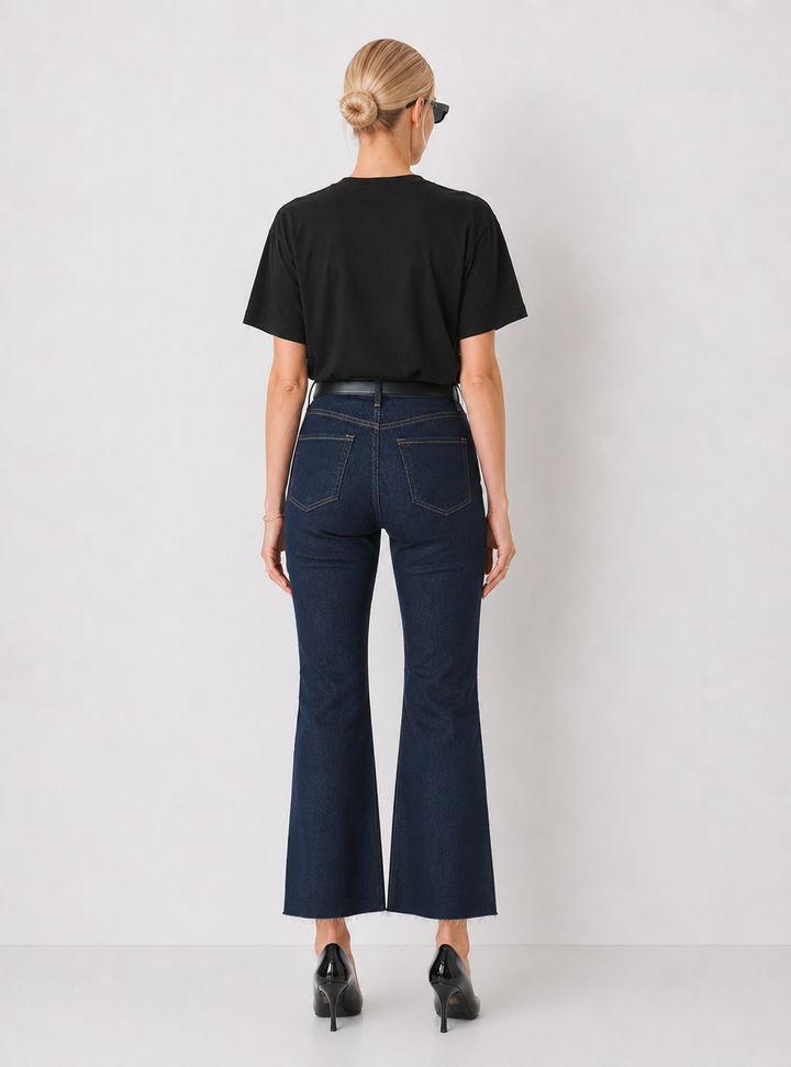 Just Black Denim: Rigid Ultra Dark Denim Flare Leg Jeans
