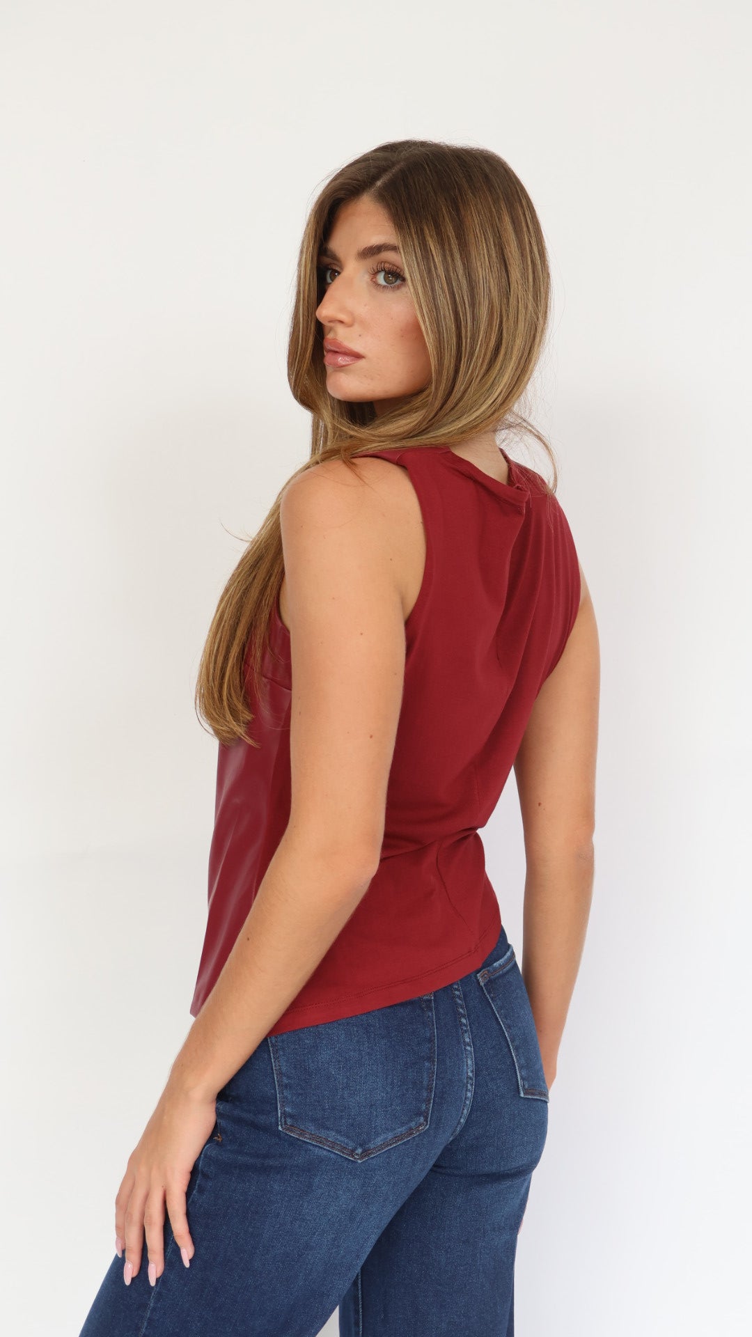 Asymmetrical Vegan Leather Front Top
