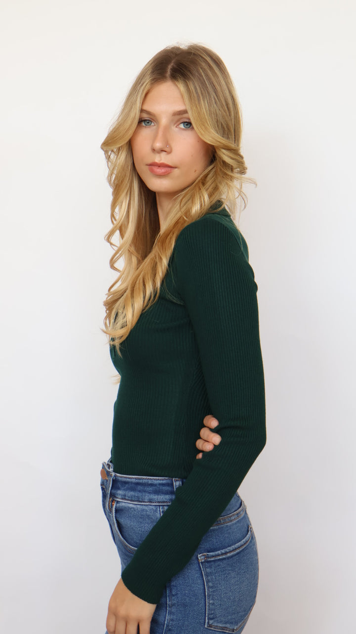 Collared Gold Button Ribbed Henley Top