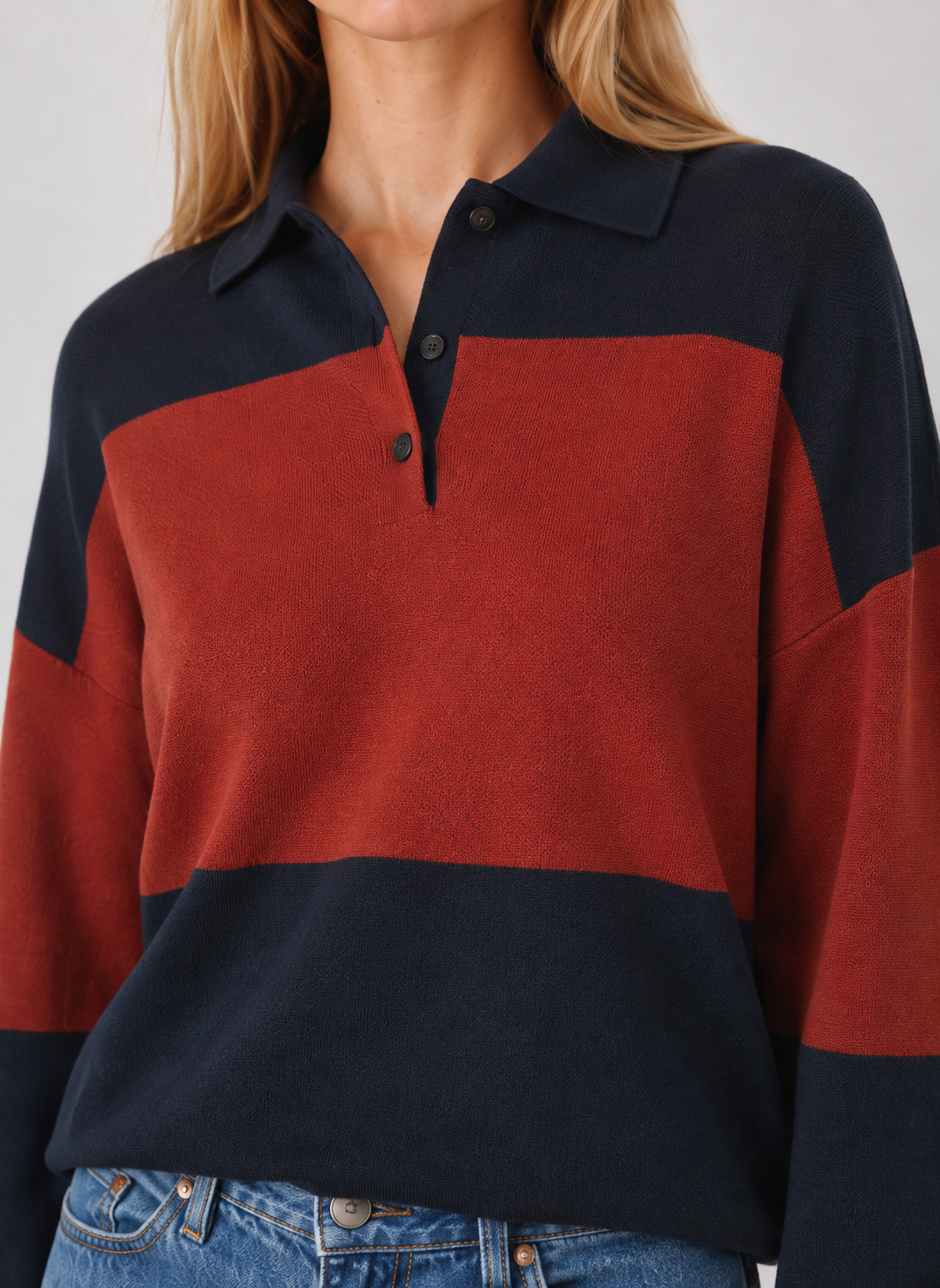 Color Block Knit Polo Sweater