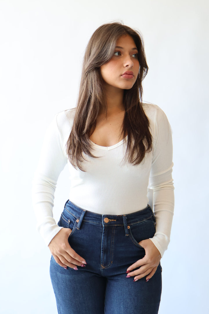 Marlowe Ribbed V Neck Fitted Top