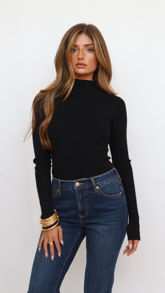 Ribbed Mock Neck Long Sleeve Top