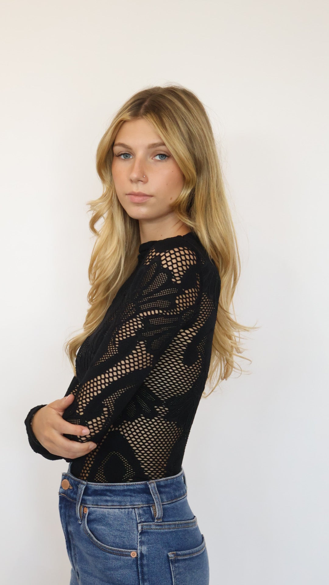 Jacquard Fishnet Layering Top