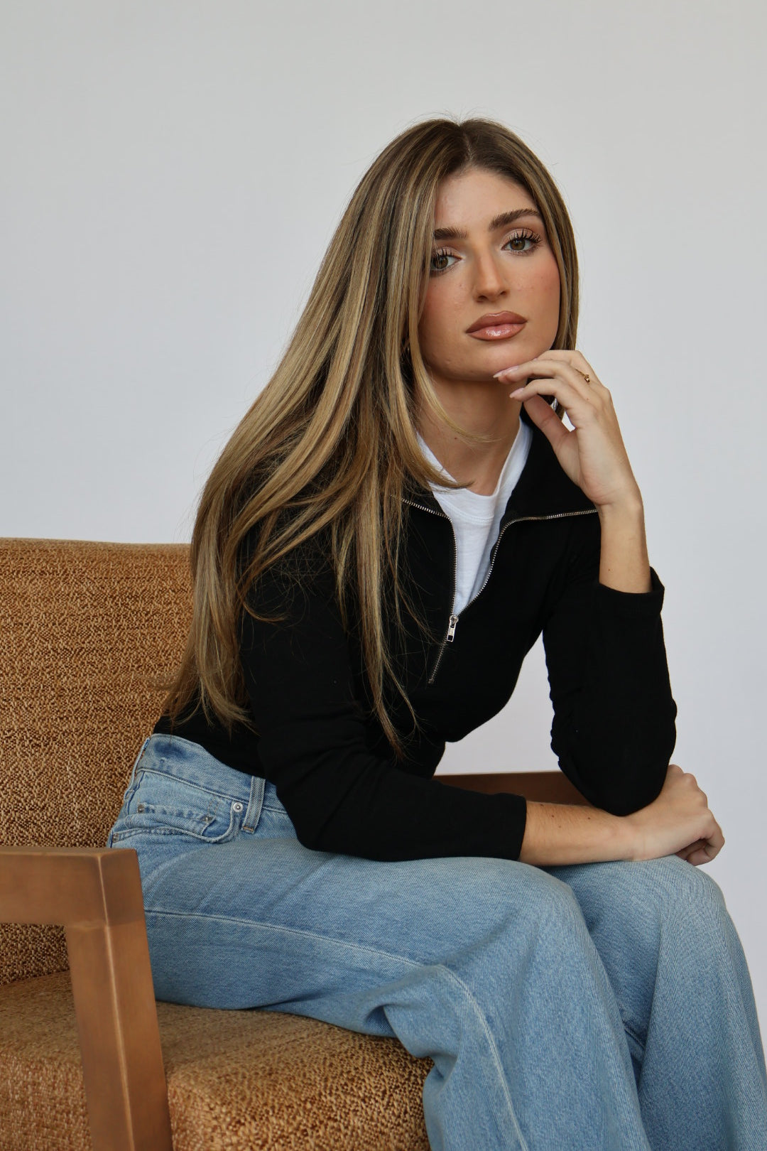 BEST SELLER : Loren Ribbed Cotton Zip Long Sleeve Top 40% OFF IN CART