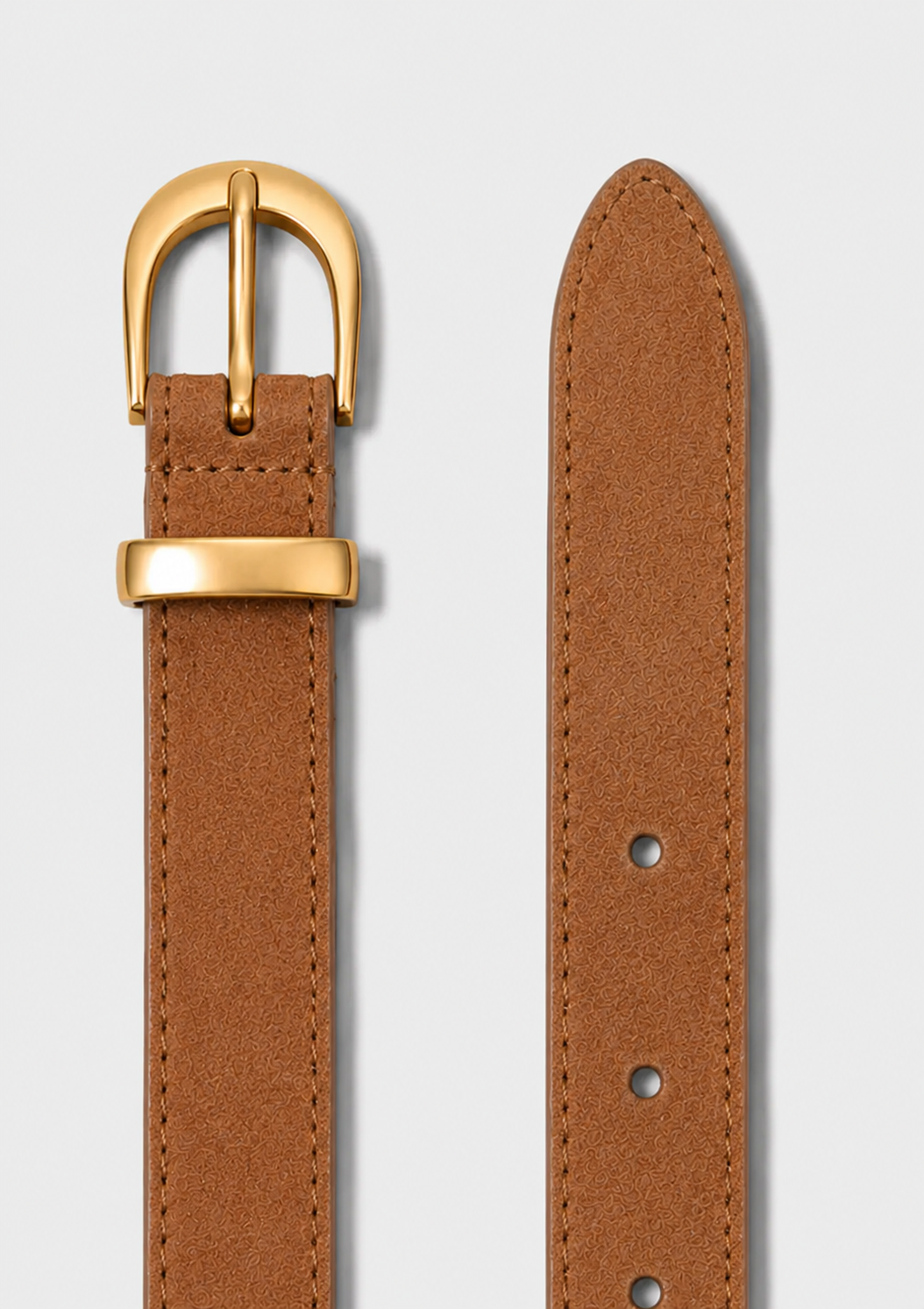 Gold Curve Suede Belt - Light Tan