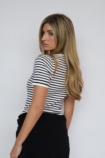 Fitted Ribbed Knit Stripe T-Shirt
