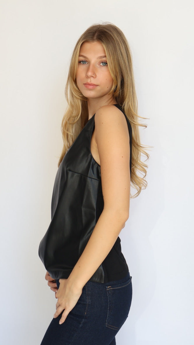 Asymmetrical Vegan Leather Front Top