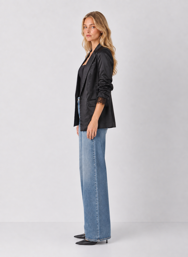 Lace Trim Satin Blazer