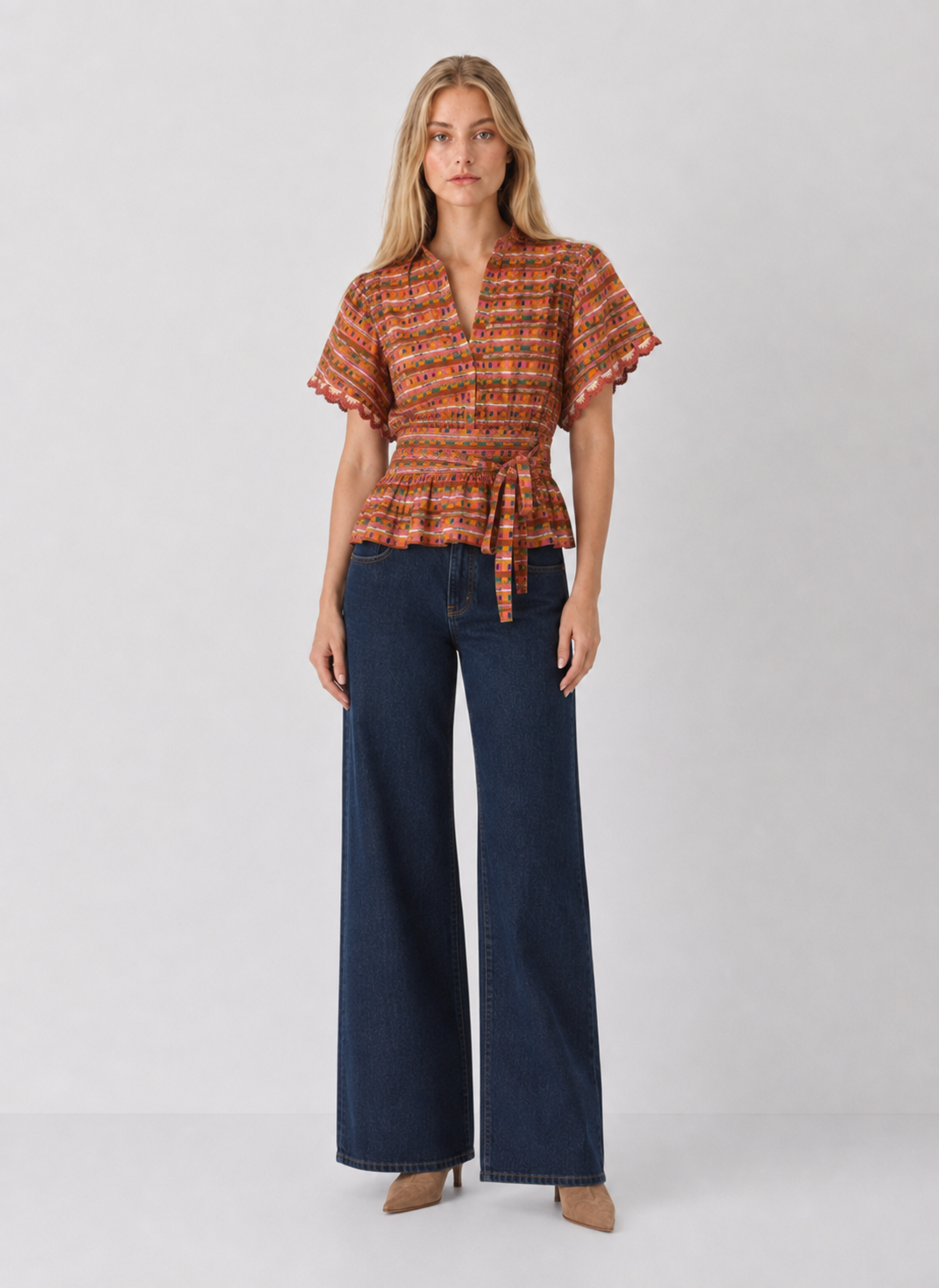 Flutter Sleeve Peplum Printed Top