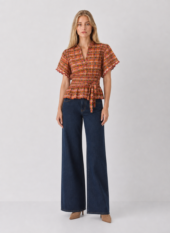 Flutter Sleeve Peplum Printed Top