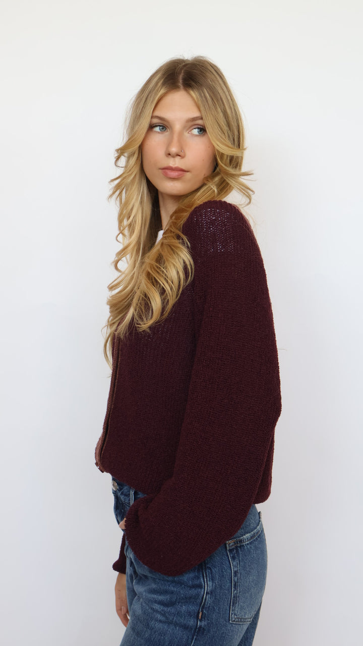 Contrast Trim V Neck Cropped Cardigan