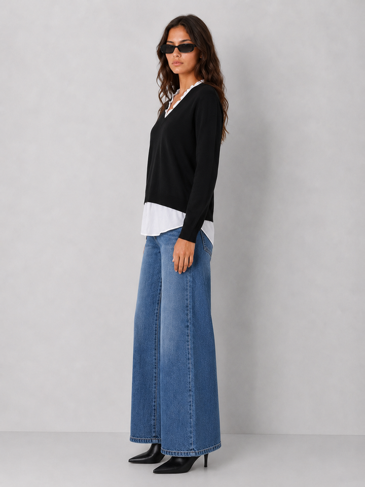 V-Neck Double Layer Sweater