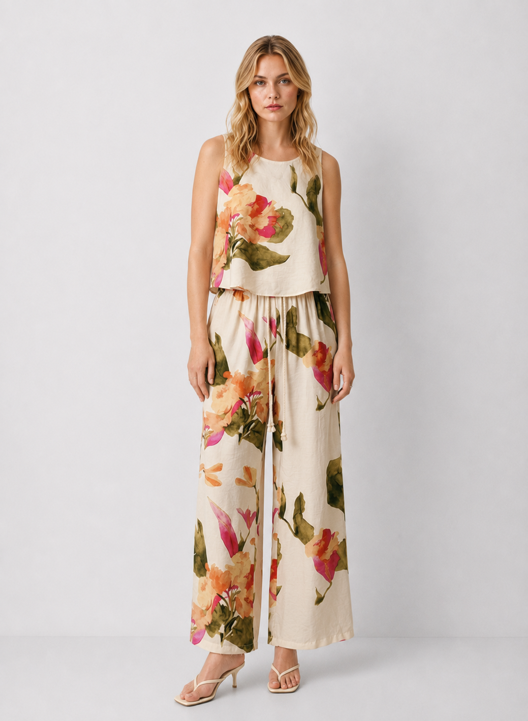 Floral Print Wide Leg Pants